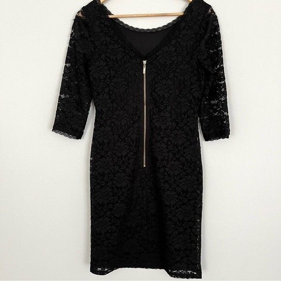 Eliza J Black Lace Overlay 3/4 Sleeve Sheath Dress, Size 2 NWOT - Picture 4 of 11